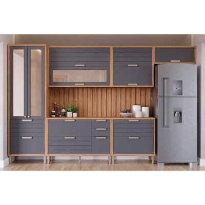 Cozinha Completa Eloise 8 Peças (3aéreos+2balcões+1cristaleira+2complementos) C8p179 Freijo-titanium - Mgm