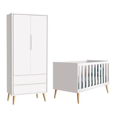 Berço Americano E Guarda Roupa 2 Portas Infantil Theo Branco Acetinado Com Pés Madeira Natural ? Reller