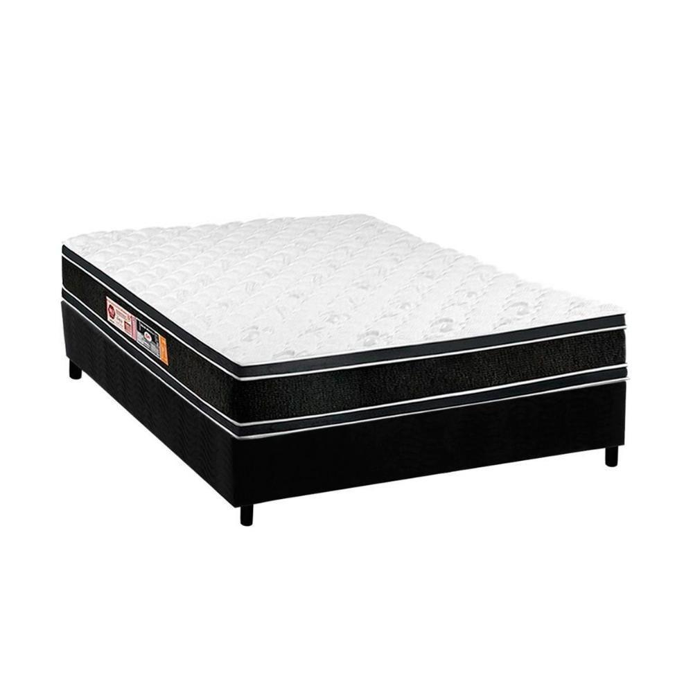Cama Box Casal: Colchão Espuma Castor D33 Black e White Double Face + Base CRC Suede Black(138x188) - 1