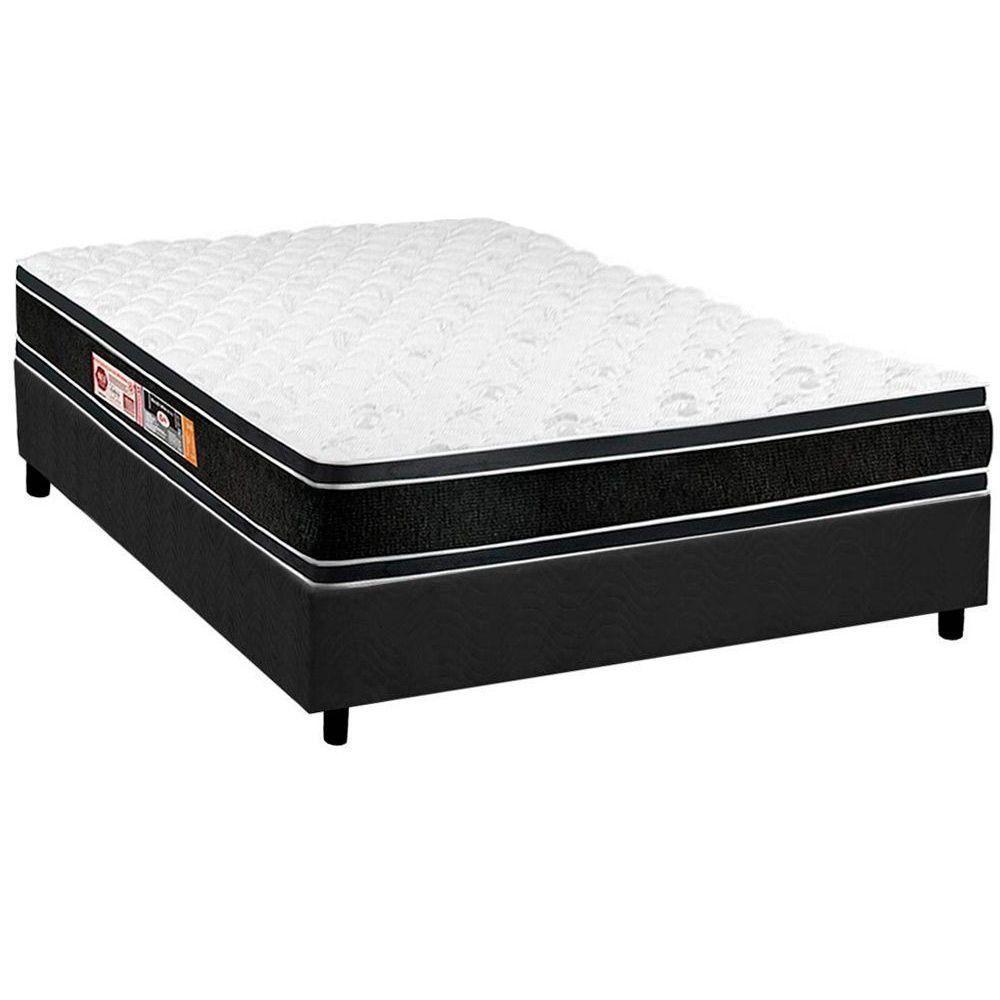 Cama Box Casal: Colchão Espuma Castor D33 Black e White + Base CRC Suede Gray(138x188) - 1