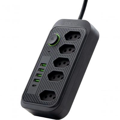 Extensão Tomada, Régua Tomada, Régua De Energia, 5 Tomadas, 4 Interfaces Usb, 1 Porta Usb Tipo-c, Cabo De Alimentação De