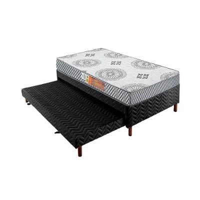 Cama Box C/Auxiliar Solteiro: Colchão Espuma Polar D28 Pérola Gray + Base Crc Rústico Black(88X188)