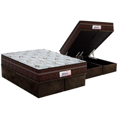 Cama Box Baú Queen: Colchão Molas Probel Masterpocket Ensacadas Miami + Base Brown(158X198)