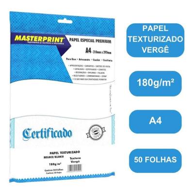 Papel Vergê Texturizado Branco 180g A4 50fls Masterprint Br Branco