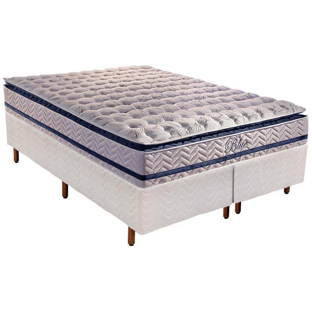 Cama Box King: Colchão Molas Paropas MasterPocket Ensacadas Blue + Base CRC Rústico Branco(193x203) - 1