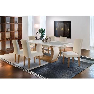 Sala De Jantar Milena Tampo Vidro 6 Cadeiras