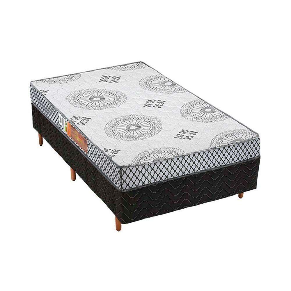 Cama Box Solteiro: Colchão Espuma Polar Pérola + Base Crc Rústico Black(88X188) - 1