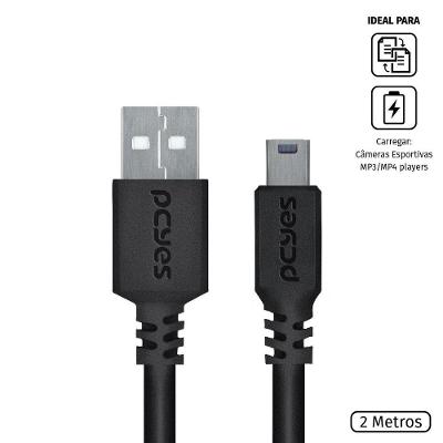 Cabo Usb A 2.0 Macho Para Mini Usb B Macho 28awg Puro Cobre 2 Metros - Puanm2-2