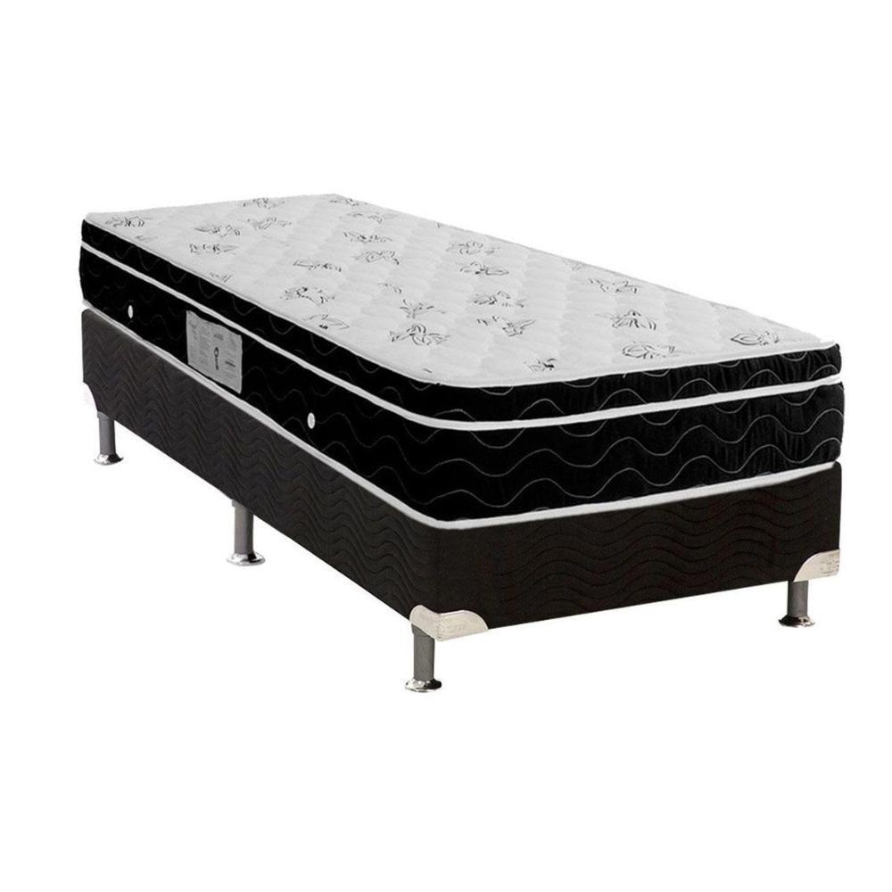 Cama Box Solteiro: Colchão Molas Bonnel Ortobom Nanolastic Physical Spring + Base CRC Suede Black(88x188) - 1