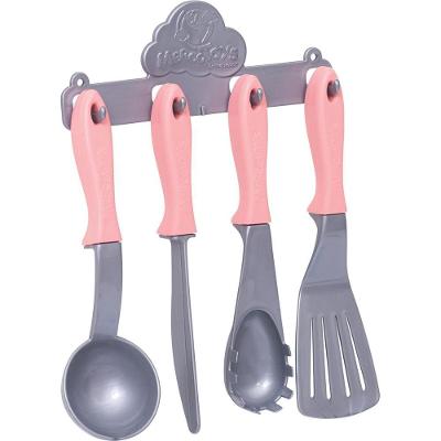 Kit de Utensílios de Cozinha Infantil Baby Gourmet com Suporte para Pendurar Rosa Mercotoys