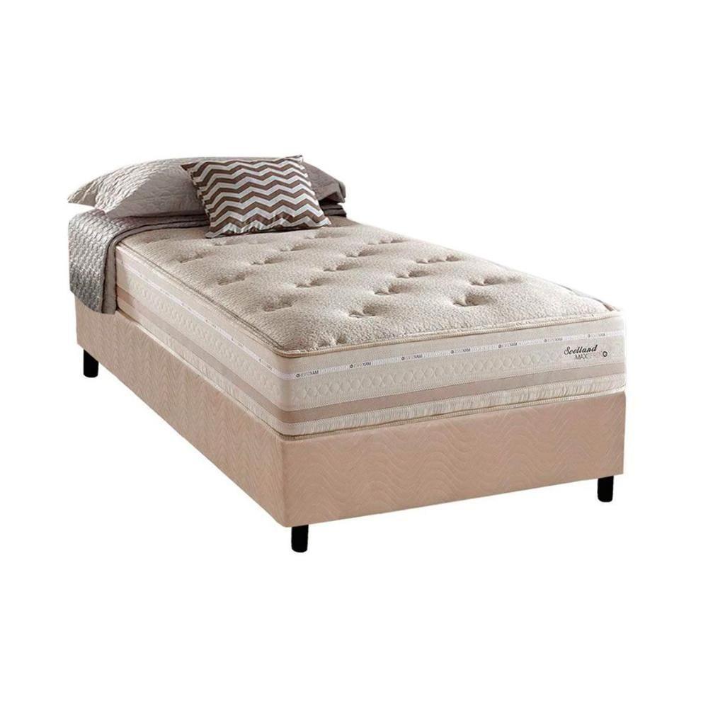 Cama Box Solteiro: Colchão Molas Herval Maxspring Scotland + Base CRC Suede Clean(88x188) - 1