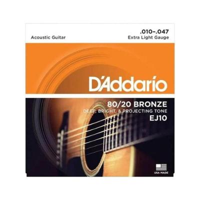 Encordoamento Violão Aço .010-.047 80/20 Bronze Ej10-b D Addario Com Corda Extra Pl010