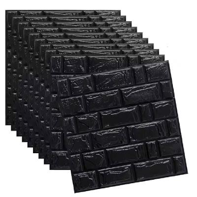 Papel De Parede Tijolinho 3d Preto Placa Adesivo 77x70cm