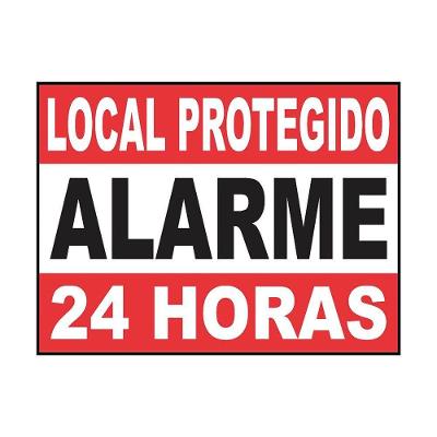 Placa de Aviso Local Protegido Alarme 24 Horas 13x18CM em Alumínio Kit 5 Unidades para Segurança