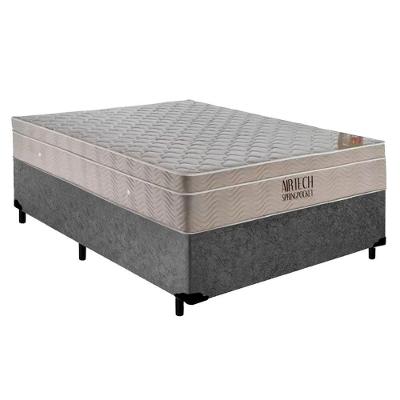 Cama Box Casal Suede + Colchão Ortobom Airtech Molas Ensacadas 65x138x188 Cor:cinza