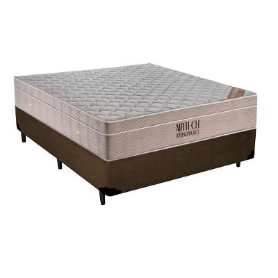 Cama Box Casal Sintético + Colchão Ortobom Airtech Molas Ensacadas 65x138x188 Cor:marrom