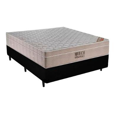 Cama Box Casal Sintético + Colchão Ortobom Airtech Molas Ensacadas 65x138x188 Cor:preto