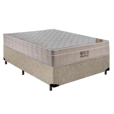 Cama Box Casal Suede + Colchão Ortobom Airtech Molas Ensacadas 65x138x188 Cor:bege