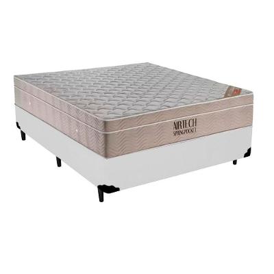 Cama Box Casal Sintético + Colchão Ortobom Airtech Molas Ensacadas 65x138x188 Cor:branco