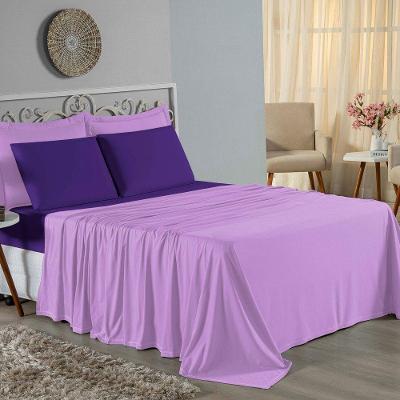 Jogo De Cama Solteiro Nobre 3 Peças Lençol Com Elástico De 30cm De Altura Malha 100% Algodão - Lilás / Roxo