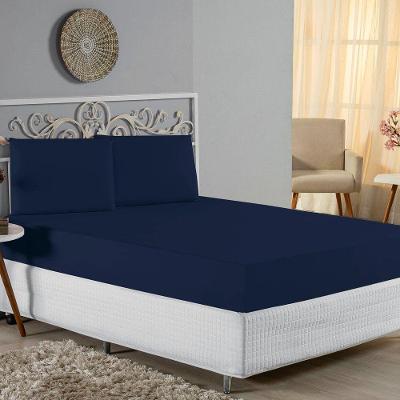 Jogo De Cama Casal Nobre 3 Peças Lençol Com Elástico De 30cm De Altura Malha 100% Algodão - Azul-marinho