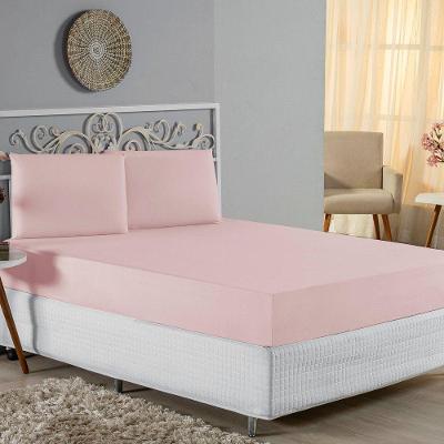 Jogo De Cama Casal Nobre 3 Peças Lençol Com Elástico De 30cm De Altura Malha 100% Algodão - Rosa