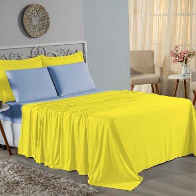 Jogo De Cama King Nobre 4 Peças Lençol Com Elástico De 30cm De Altura Malha 100% Algodão - Amarelo / Azul-bebê