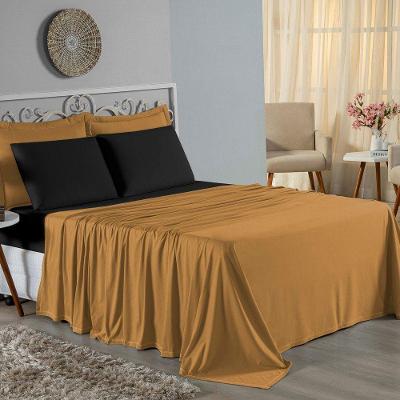 Jogo De Cama Solteiro Nobre 3 Peças Lençol Com Elástico De 30cm De Altura Malha 100% Algodão - Cobre / Preto