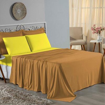 Jogo De Cama Solteiro Nobre 3 Peças Lençol Com Elástico De 30cm De Altura Malha 100% Algodão - Cobre / Amarelo