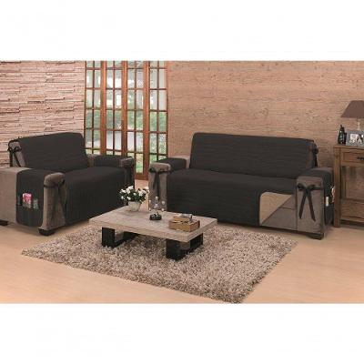 Protetor De Sofá Dupla Face Premium 2 E 3 Lugares King - Preto-cáqui