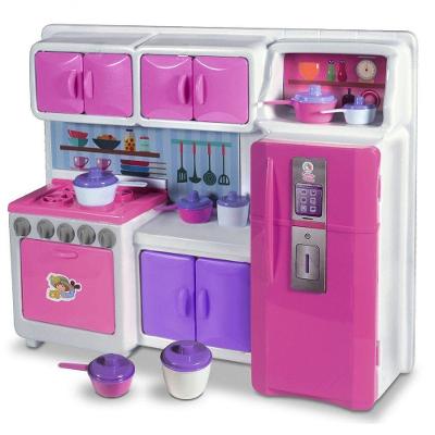 Mini Cozinha Infantil Cristal com Fogão Geladeira Armário e Utensílios Rosa Lua