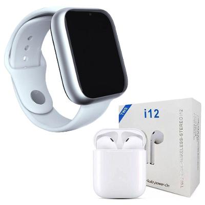 Kit 1 Smartwatch Z6 Branco+ 1 Fone Bluetooth I12 Tws