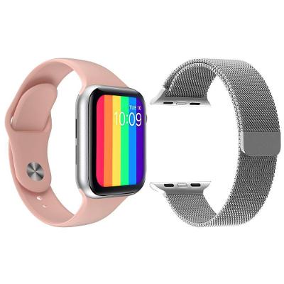 Kit 1 Smartwatch Iwo12 Lite Rosa Android Ios+Pulseira Prata