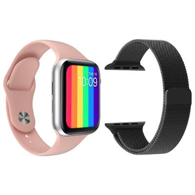 Kit 1 Smartwatch Iwo12 Lite Rosa Android Ios+Pulseira Preto