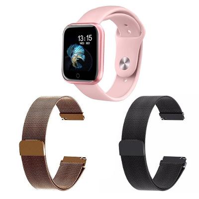 Kit Smartwatch T80 Rosa + 2 Pulseiras Preto E Rosê