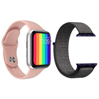Kit Smartwatch Iwo12 Lite Rosa +Pulseira Azul Marinho
