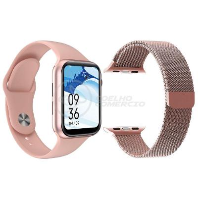 Smartwatch S88 Rosa + 1 Pulseira Extra Aço Milanese Rosa