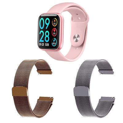 Kit Smartwatch P80 Rosa + 2 Pulseiras Rosê E Prata