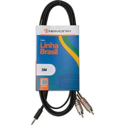 Cabo De Áudio Linha Brasil P2 Estéreo X 2 Rca 3M Preto