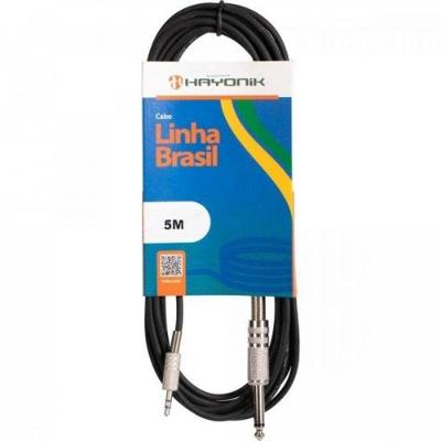 Cabo De Áudio Linha Brasil P2 Estéreo X P10 Mono 5Mts Preto