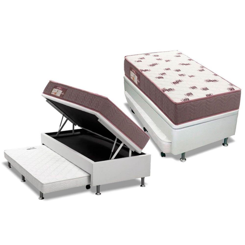 Cama Box Baú c/Auxiliar Solteiro: Colchão Espuma Ortobom D28 Light Saúde + Base CRC Courano White(88x188) - 1