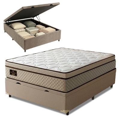 Cama Box Baú Colchão Casal Gazin Inglaterra Premium Molas Ensacadas E Euro Pillow 138x188x73cm Bege - Branco