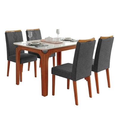 Conjunto Sala De Jantar Mesa Tampo Em Vidro 1,20m Mel 4 Cadeiras Tati Madeirado - Cinza