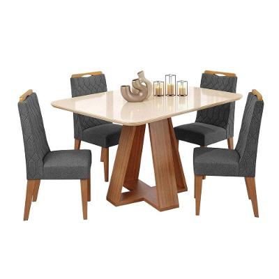Conjunto Sala De Jantar Mesa Tampo Em Vidro 1,20m Maria 4 Cadeiras Bel Madeirado - Cinza