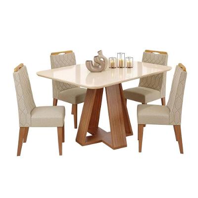 Conjunto Sala De Jantar Mesa Tampo Em Vidro 1,20m Maria 4 Cadeiras Bel Madeirado-cappuccino