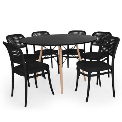 Conjunto Mesa De Jantar Redonda Eiffel Preta 120cm + 6 Cadeiras Roma - All Black