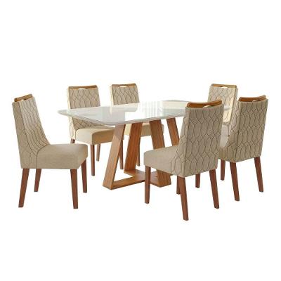 Conjunto Sala De Jantar Mesa Tampo Em Vidro 1,60m Maria 6 Cadeiras Bel Madeirado-cappuccino