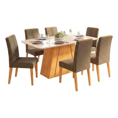 Conjunto Sala De Jantar Mesa Tampo Em Vidro 1,70m Sandy 6 Cadeiras Tati Cedro-marrom