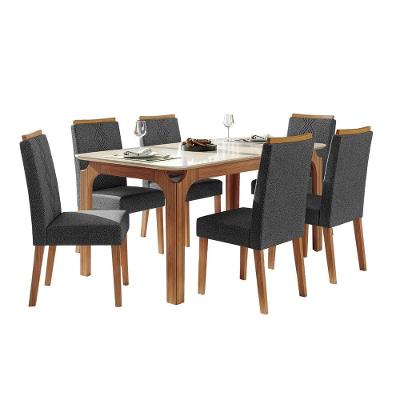 Conjunto Sala De Jantar Mesa Tampo Em Vidro 1,60m Mel 6 Cadeiras Tati Madeirado - Cinza