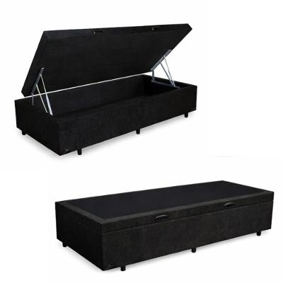 Base Cama Baú Solteiro Suede (88x188) Reforçada - Preto